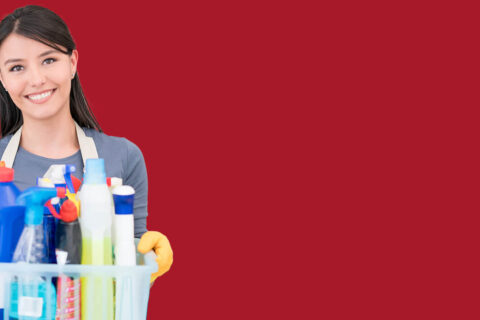 woman with cleaning supplies